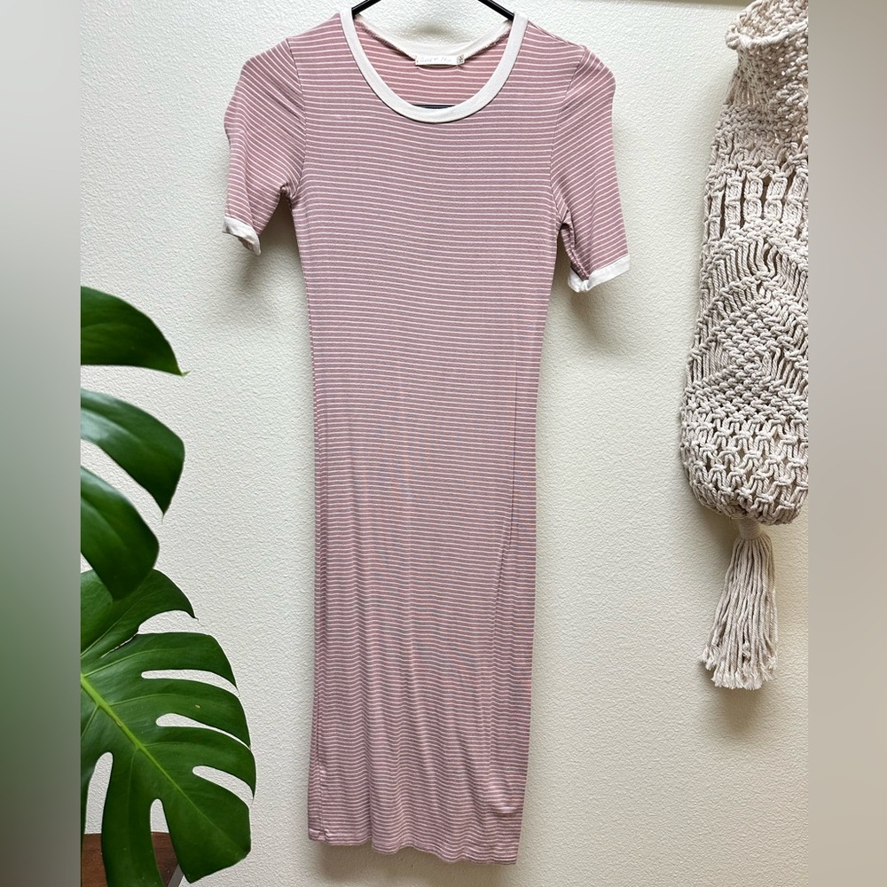 T.J.Maxx Pink and White Striped Midi Dress